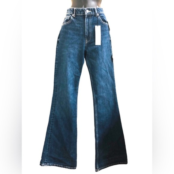 Zara flare leg high rise hi waist‎ hi rise full length jeans size 34/2 new - Picture 1 of 16